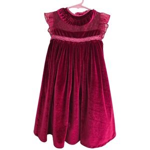 Just Couture Girls Velvet Lace Dress Raspberry Flutter Sleeve Holiday Party 3T